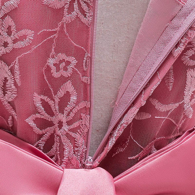 HIHCBF Flower Girl's Embroidery Tulle Lace Maxi Wedding Dress Long Sleeve Princess Birthday Pageant Party Dance Evening Gown Dusty Rose 13-14T - Image 4